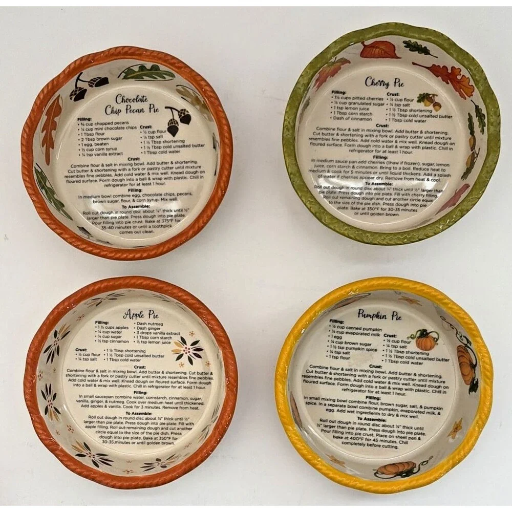 Temp-tations by Tara Fall Seasonal Ceramic Mini Pie Dishes 12 Recipes 4 pc set